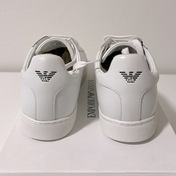 NWT NIB new Emporio Armani Supple leather white sneakers w/ signature EU 39 US 9 - Picture 6 of 14